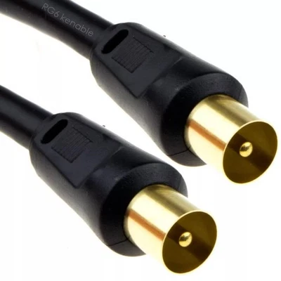 0.5m,1m,2m,3m,10m Tv Ariel Cable Lead Extension Cable coaxial Male To Male Black - Image 1 of 2
