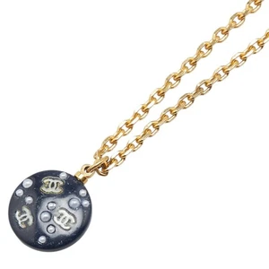 CHANEL Coco Mark Necklace Gold Black Plated Fake Pearl Women'S Used - Picture 1 of 6