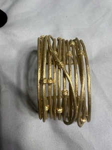 RL China Designer Organic Look Antiqued Gold Tone Wide Cuff Bracelet - Picture 1 of 6