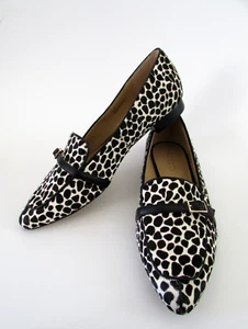 Talbots Black & White Animal Print Calf Hair Loafers 8.5 NWOB - Picture 1 of 10