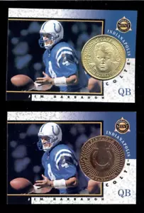 1997 Pinnacle Neuwertig JIM HARBAUGH Indianapolis Colt Card Lot + Stanzen + Messingmünze - Bild 1 von 2