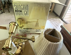 NOS Vintage Swing Arm Wall w/Shade Lamp Light w/Downlight Brass Color - Picture 1 of 10