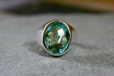 Anillo de cuarzo apatita de plata de ley 925 con piedra de nacimiento ovalada regalo para hombre 8 Foto 1 de 3