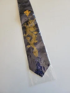 Montebello Men's Dark Blue Silk Jacquard Dragon Goblin Handmade 56" - Picture 1 of 5