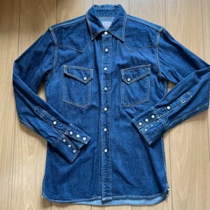THE FLAT HEAD Men's Denim Western Shirt Indigo Blue Size:M W50cm L71cm Japan - Picture 1 of 16