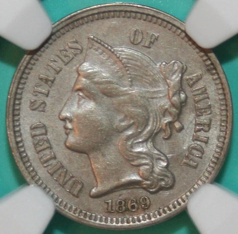 1869/1869 Repunched Date  FS-302 - RPD-001 - NGC Uncirculated Details  - 3CN Cover
