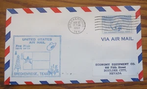 COVER CACHET FIRST FLIGHT AIR MAIL 1953 "ROUTE A.M. 64 BRECKENRIDGE, TEXAS - Picture 1 of 4