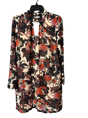 Vestido Nanette Lepore 8 Floral Manga Larga Carrera Iglesia Elastizado Cambio Foto 1 de 4