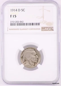 1914-D Buffalo Nickel 5C NGC F15 Fine 15 - Picture 1 of 2