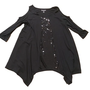 Top ROAMAN'S Negro Lentejuelas Talla Grande Mediana 14/16 Hombro Abierto Mangas Largas - Imagen 1 de 8