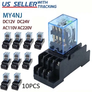 10Pcs MY4NJ 12/24/110/220V Coil Power Relay DIN Rail Mounted 14Pin w/Base PYF14A - Picture 1 of 31