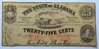 1863 25 Cents Note Montgomery Alabama Civil War Confederate Paper Money Ungraded