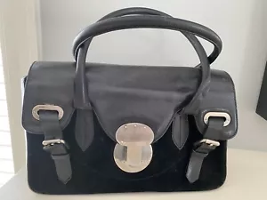 Vintage Ralph Lauren nero Ricky pelle scamosciata manico accenti tono argento - Foto 1 di 12