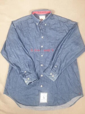 VTG Le Coq Sportif Shirt Mens Large XL Blue Pink Button Spellout Logo Retro 90s - Image 1 of 4