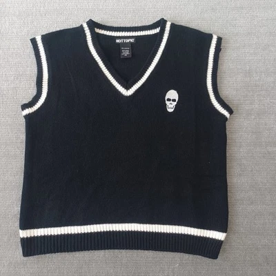 Hot Topic Suéter Chaleco Mujeres M Negro Calavera Universitario Gótico Punk Academia Pullover Foto 1 de 4