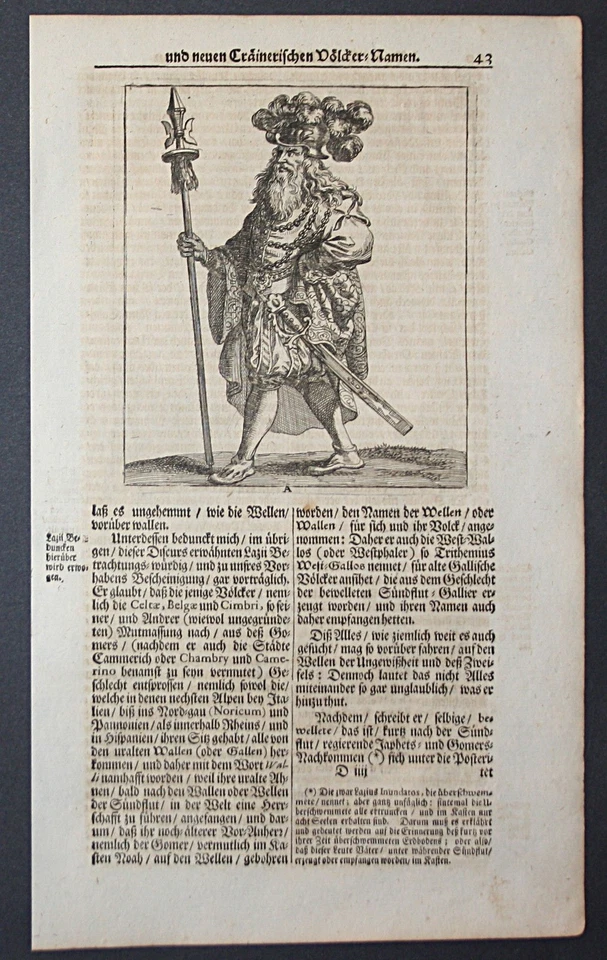 1689 Gallois Celtes Guerrier Soldat Gaulois Celtes Valvasor Gravure En Cuivre - Photo 1/1