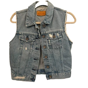 Big Star 1974 Women’s Distressed Denim Jean Vest Sleeveless Blue Size S - Picture 1 of 7