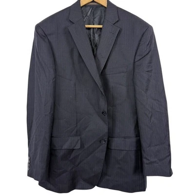 Tasso Elba 100% шерсти темно-синий в тонкую полоску костюм куртка Blazer 2 кнопки sz 46 R - Изображение 1 из 4