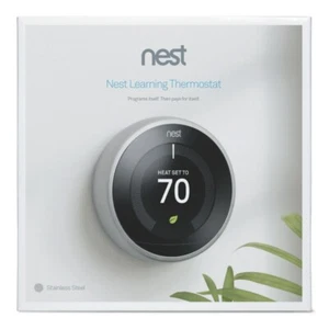 Sealed! Google Nest 3rd Geneneration Learning Thermostat T3007ES Stainless Steel - Picture 1 of 3