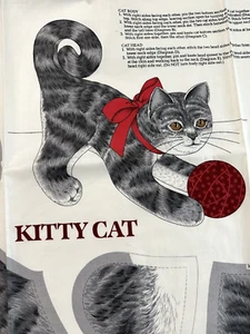 Vintage Kitty Cat Cut n Sew Fabric Panel Gray Cat Pillow Fabric VIP Cranston DIY - Picture 1 of 11