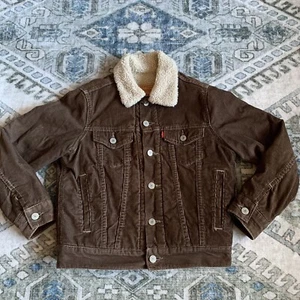Levis Sherpa Lined Brown Corduroy Youth Small Trucker Jacket 58104 Kids S Coat - Picture 1 of 9