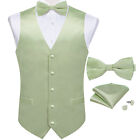 Dibangu Green Slik Ves  Floral Vest Tuxedo Formal Dress Bowtie Waistcoat Sets