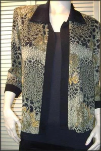 R&M RICHARDS Open Style Polyester Knit Jacket (8) Floral & Cheetah Animal Print - Picture 1 of 5