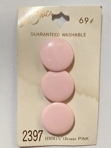 VTG Le Chic Plastic Buttons Large Pastel Pink Smooth Disk Shank 3/4" NEW - Picture 1 of 3