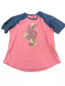 Sonoma Pink & Gray Raglan T Shirt Floral Peace Hand Graphic Size XL - Picture 1 of 4
