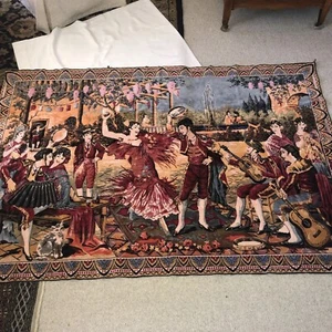 VINTAGE GROSSER SAMT GOBELIN WANDBEHANG MIT SPANISCHEN TÄNZERN - Bild 1 von 13