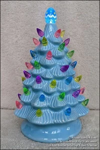 NEW 10" LIGHTED BLUE CERAMIC EASTER SPRING TREE RETRO TIMER FUNCTION EGG TOPPER - Picture 1 of 3