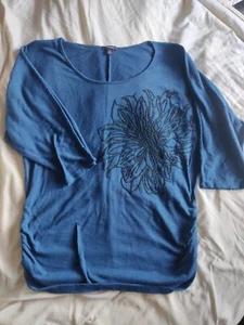 Espresso Women Plus Size 2x  Shirt Top Blouse EUC Cobalt Blue Embroidered Flower - Picture 1 of 8
