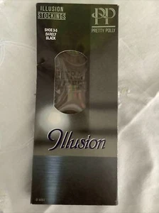Vintage Pretty Polly Illusion Ultra Sheer Stockings Jet Black Glass S/M - Picture 1 of 5