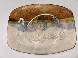 Vintage Pottery Stoneware Trinket Tray Hot Air Balloons Signed 8” X6” Unique #C - Picture 1 of 16