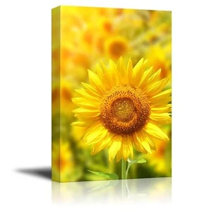 Canvas Prints Wall Art - Yellow Sunflowers and Bright Sun- 12" x 18" - Picture 1 of 3
