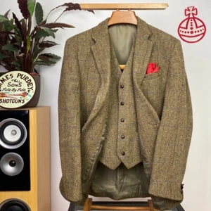 HARRIS TWEED Men’s (42L) 2 Piece Jacket + Waistcoat Check Herringbone Suit EWM - Picture 1 of 24