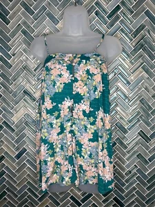 WOMENS O'NEILL TEAL FLORAL BUTTON FRONT SWING TANK TOP FLOWY AIRY SMALL BEACH - Picture 1 of 12