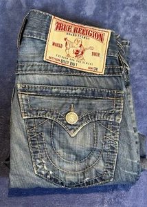 Vintage True Religion Billy Big T Distressed Flap Jeans Size 30 Blue - Picture 1 of 16