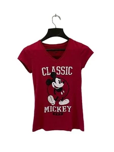 Classic Mickey Mouse Girls Blouse Red Disney Short Sleeve V-Neck SZ Medium 7/9 - Picture 1 of 11