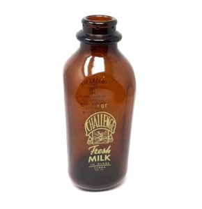Dark Amber 1 QT Challenge Fresh Milk Glass - Vintage Antique Bottle - Picture 1 of 7