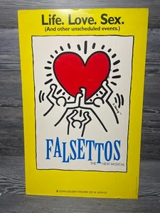 FALSETTOS, JOHN GOLDEN THEATRE, MUSICAL, LIFE, LOVE, SEX, BROADWAY WINDOW CARD - Picture 1 of 9