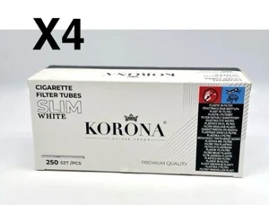 1,000 X Korona Filter Empty Tubes Slim 6.5mm White. Zero Tobacco. 4Packs Of 250 - Picture 1 of 3