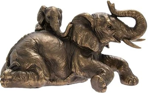 Elephant & Calf Bronze Colour Ornament 22cm Mother & Baby Figure Present Gift - Picture 1 of 1