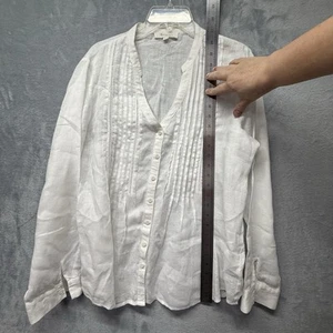 Vince 100% Linen Womens L White Button Up Shirt Long Sleeve Blouse Top Pin Tuck - Picture 1 of 14