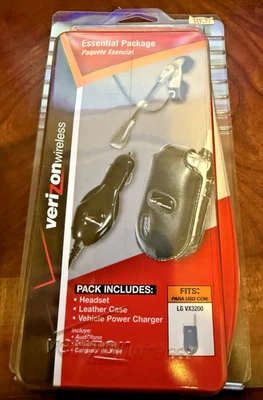 Verizon Wireless Essential Package Headset Leather Case Car Charger New Sealed - Image 1 of 4