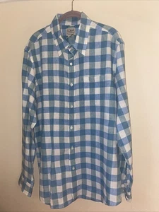 L.L. Bean Men’s 100% Linen Shirt Long Sleeve Button Up Blue Green White L Reg - Picture 1 of 10