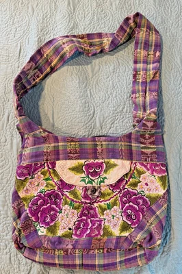Bolsa roxa livro de bolso Guatemala feita à mão carteira Huipil flores hobo boho - Imagem 1 de 4