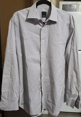 Camisa de Vestir David Donahue Hombre Talla 16.5 34/35 Azul Blanco Marrón Cuadros Cuadros Foto 1 de 4