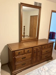 LINK TAYLOR Country English Solid White Ash Wood Dovetail Dresser & Mirror Bdrm - Picture 1 of 16
