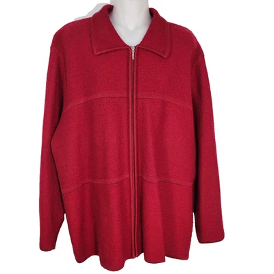Chaqueta Cárdigan Karen Scott II 2x Rojo Lana Pura Cremallera Completa Diseñador Cuello Foto 1 de 4